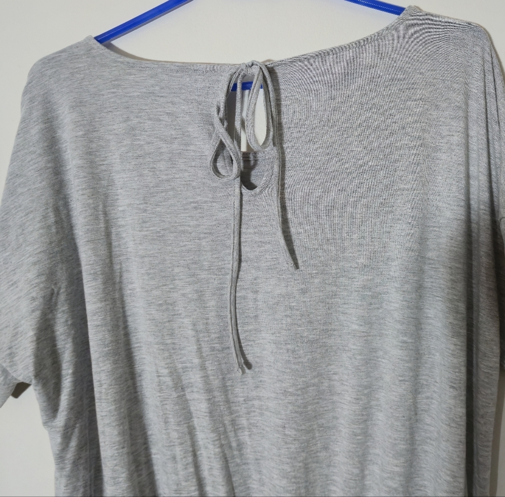 ZENANA 1X Loungewear Grey Romper Elastic Waist Keyhole Back Short Sleeve Dress - Picture 11 of 14